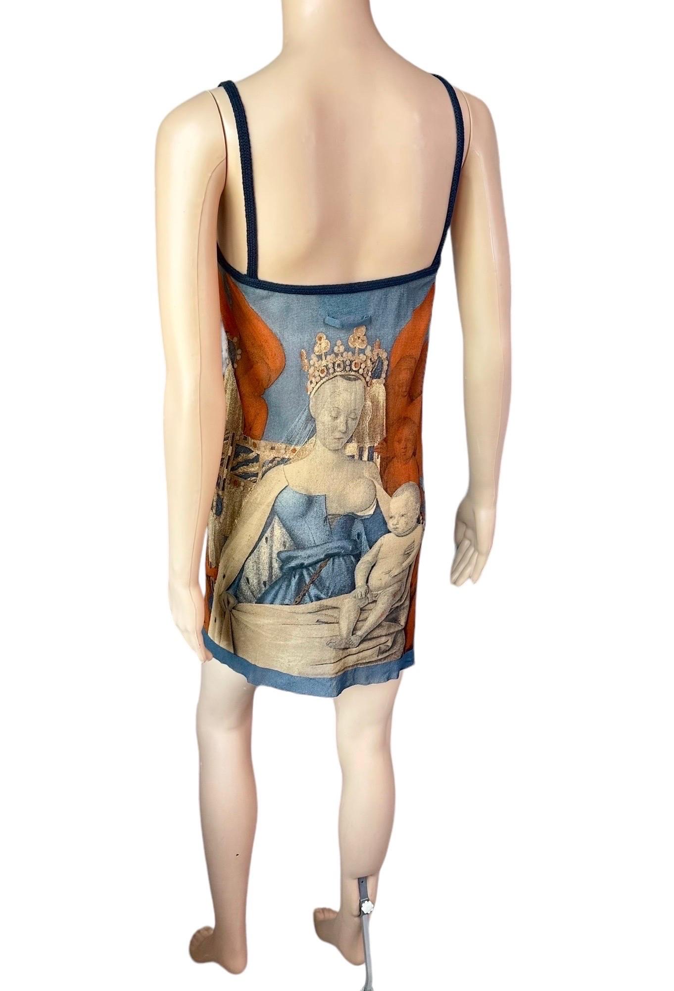 Jean Paul Gaultier S/S 1995 Virgin & Child by Jean Fouquet Print Slip Mini Dress For Sale 8