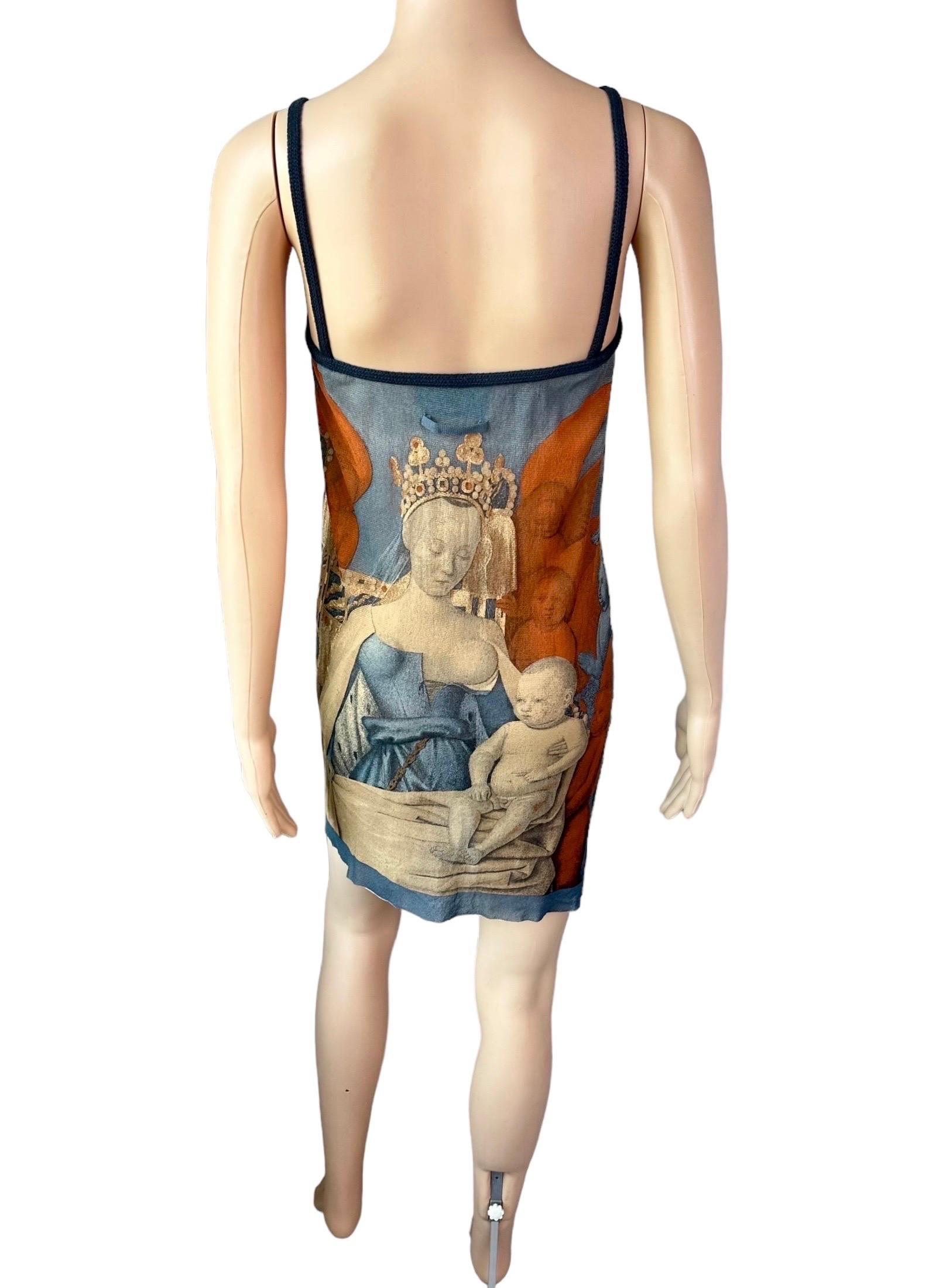 Jean Paul Gaultier S/S 1995 Virgin & Child by Jean Fouquet Print Slip Mini Dress For Sale 9