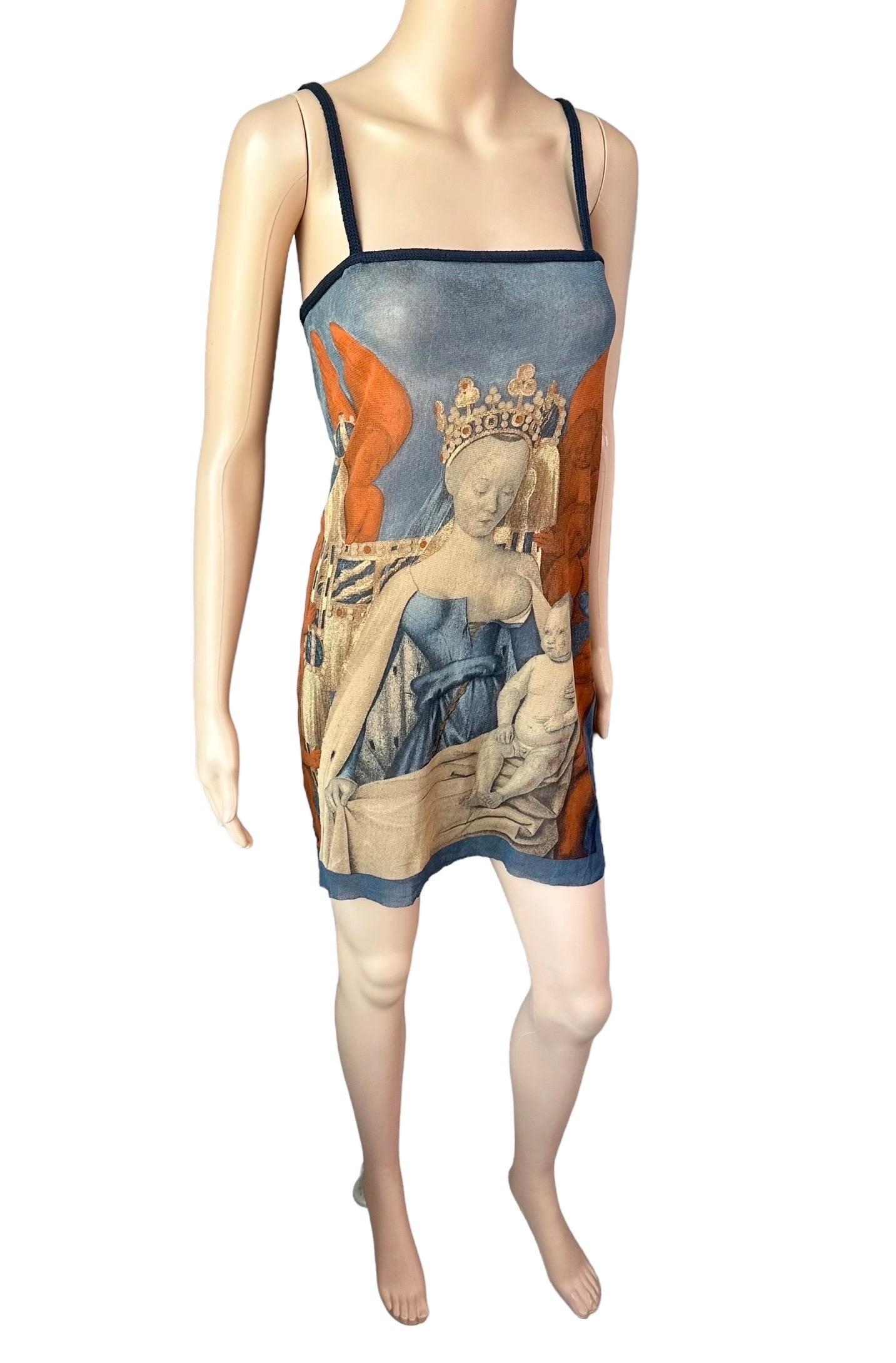 Jean Paul Gaultier S/S 1995 Virgin & Child by Jean Fouquet Print Slip Mini Dress For Sale 1