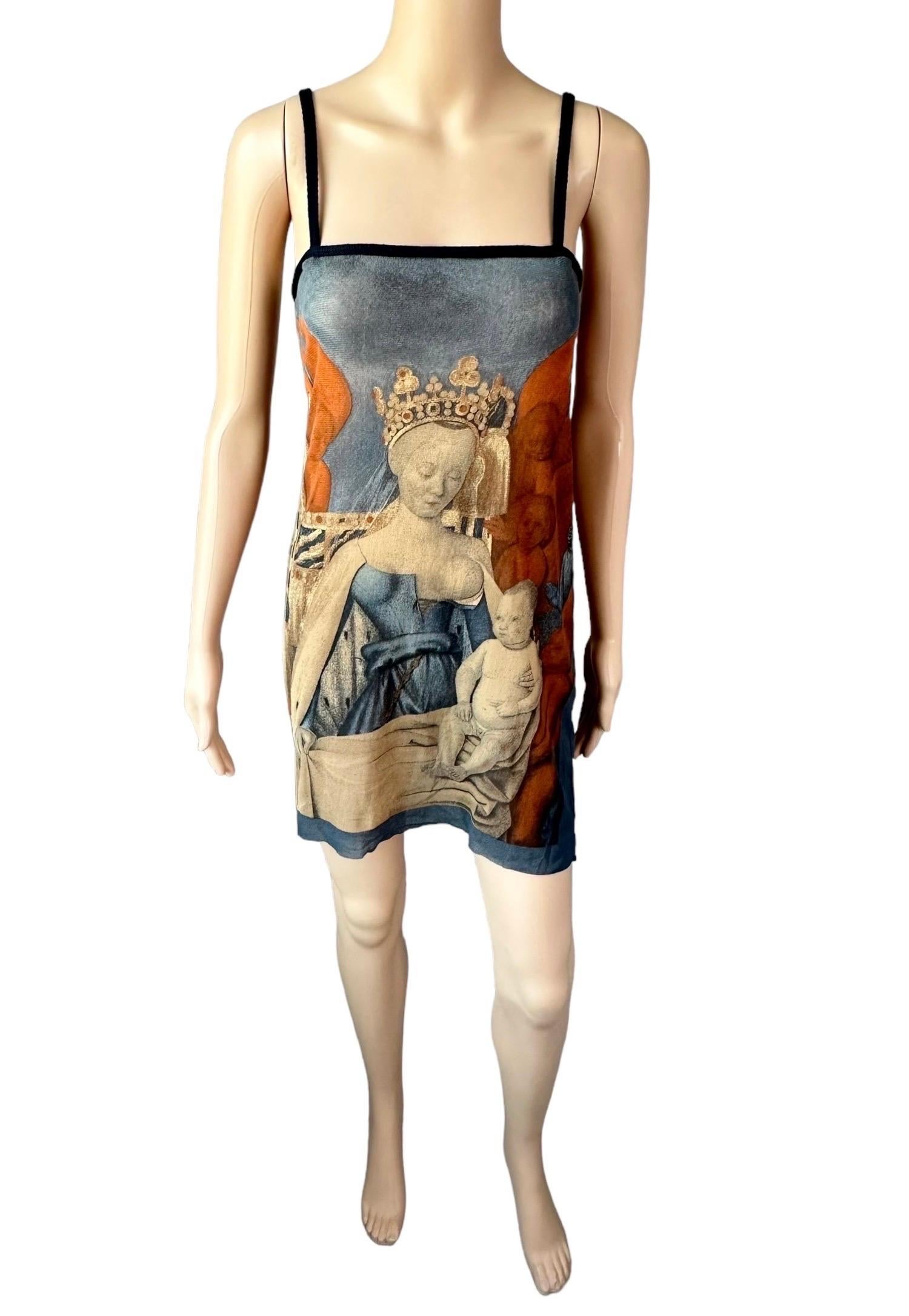 Jean Paul Gaultier S/S 1995 Virgin & Child by Jean Fouquet Print Slip Mini Dress For Sale 2