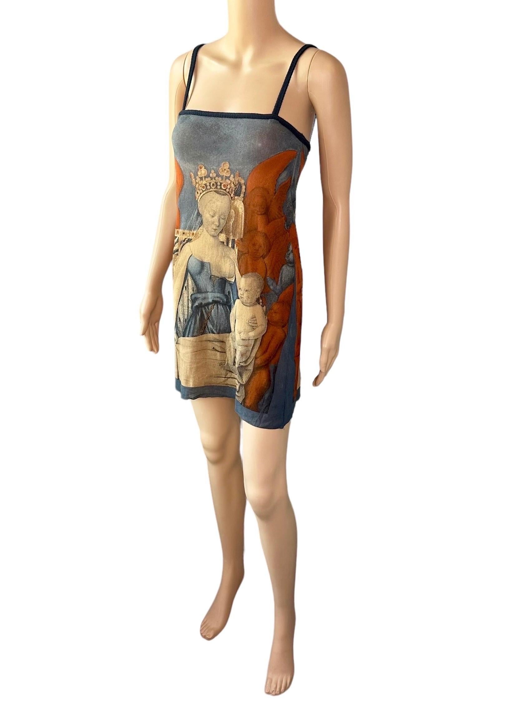 Jean Paul Gaultier S/S 1995 Virgin & Child by Jean Fouquet Print Slip Mini Dress For Sale 4