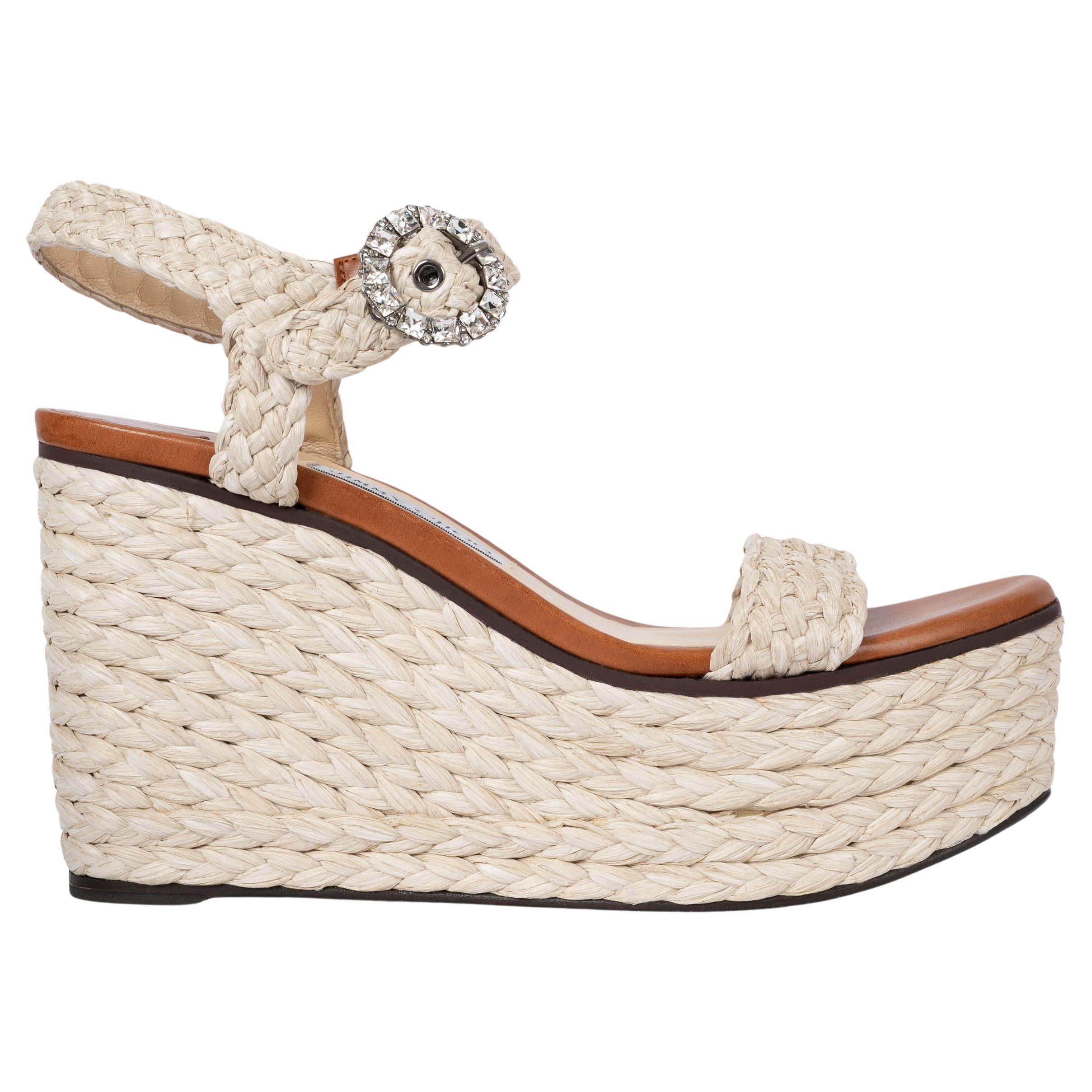 JIMMY CHOO natural raffia NYLAH 100 Platform Wedge Sandals Shoes 42 fit 41