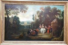 Fete Champetre - Garden Party - French 18thC figurative landscape oil painting