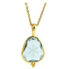 Julius Cohen Carved Aquamarine Snowflake Pendant Necklace