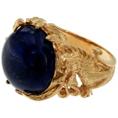 Lapis Gold Sculptural Dragon Gold Ring