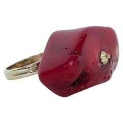 Marina J. Art Deco Style Large Coral Ring with 14 Karat Yellow Gold Band