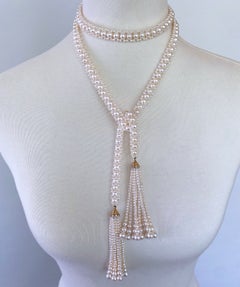 Marina J. Pearl Satuoir with 14k Yellow Gold & Diamond Cup Tassels