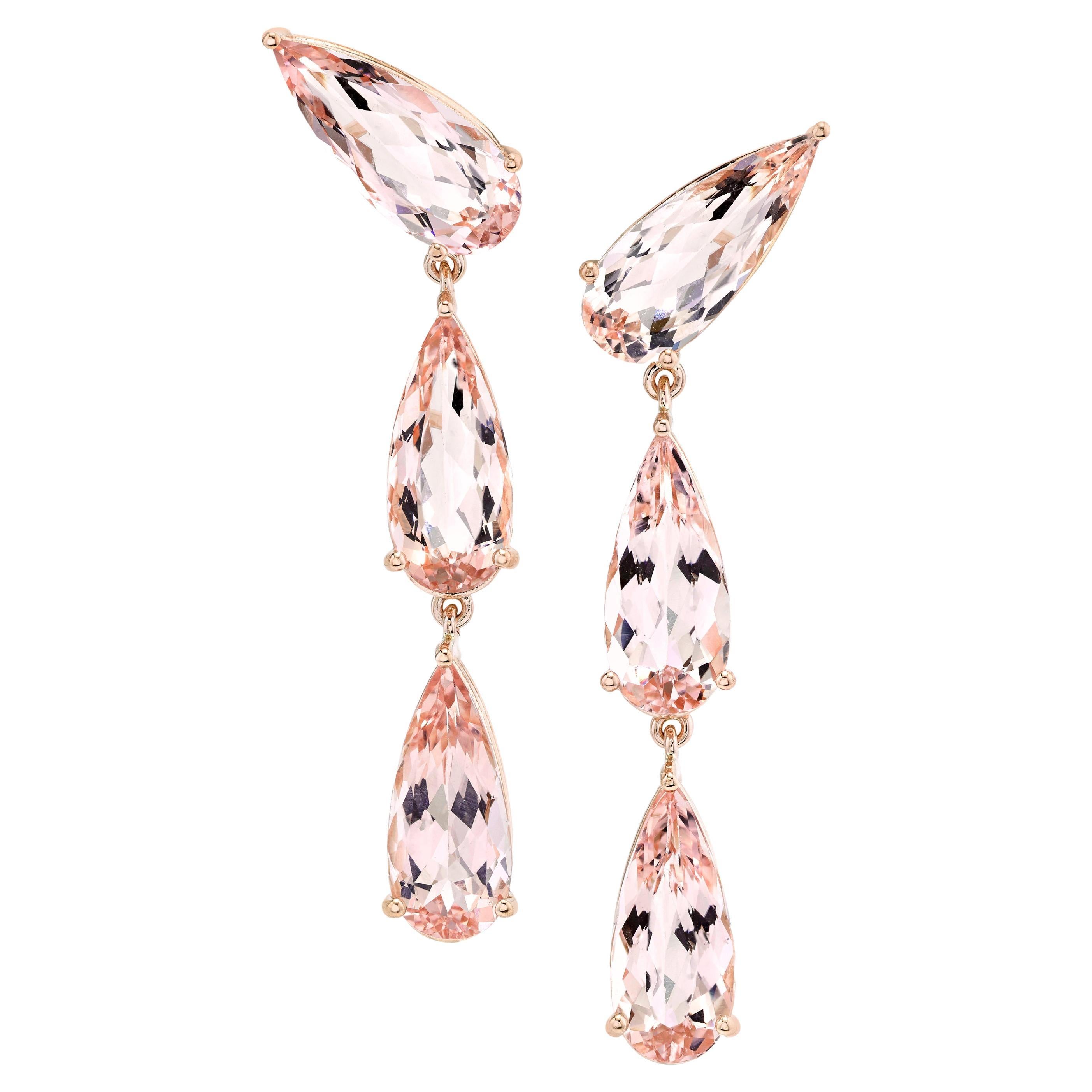 Morganite Teardrop Earrings in 18k Rose Gold