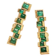 Mosaic Art Deco Style Emerald 20 Karat Yellow Gold Coomi Earrings