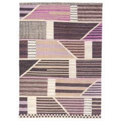 Swedish Inspired Kilim Rug, Scandinavian Modern Meets Cubist Style