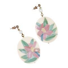 Pastel Mother of Pearl Floral Drop Earrings, 1980s