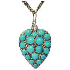 Persian Turquoise Diamond Heart Necklace Antique Gold Victorian