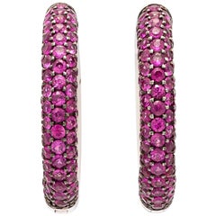 Pink Sapphire and 18 Karat White Gold Hoop Earrings