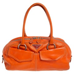 Prada Orange Leather Double Pocket Satchel