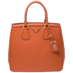 Prada Orange Saffiano Leather Parabole Tote