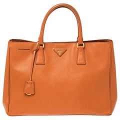 Prada Orange Saffiano Lux Leather Large Gardener's Tote