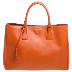 Prada Orange Saffiano Lux Leather Large Gardener's Tote