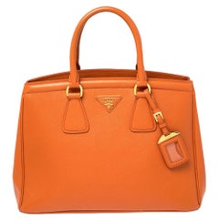 Prada Orange Saffiano Lux Leather Parabole Tote Bag