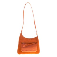 Prada Orange Suede and Satin Shoulder Bag