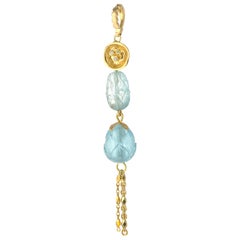 Robin Rotenier .19 Carat Carved Aquamarine Diamond Yellow Gold Pendant Enhancer