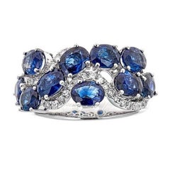 Oval Cut Blue Sapphire 0.27 ct Diamond Wedding Band Ring in 18 kt White Gold