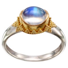 Steven Battelle 1.6 Carats Rainbow Moonstone Sterling Silver 22K Gold Ring