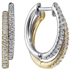 Two-Tone Diamond Pave Huggie Hoops Double Stack Mixed Metal EG13839