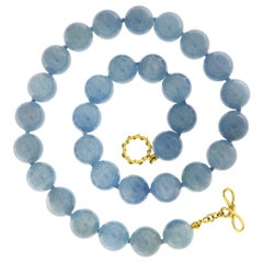 Aquamarine Balls 18K Yellow Gold Necklace