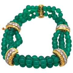 Van Cleefs & Arpels 18 Karat Yellow Gold Chalcedony and Diamond Bead Bracelet