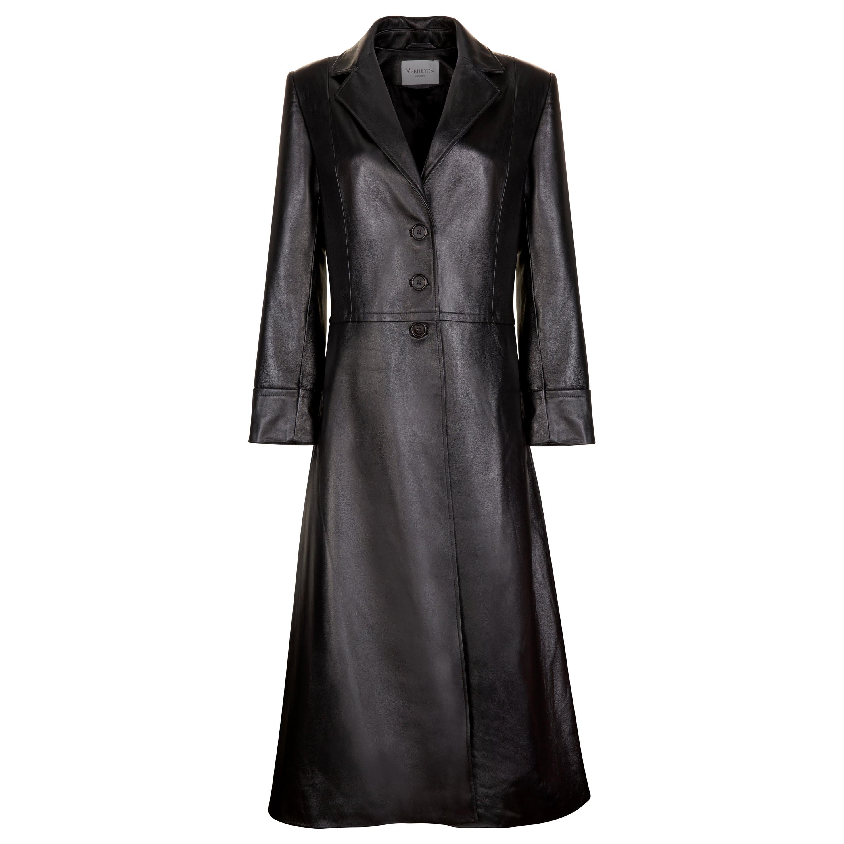 Verheyen London Oversize 70's Leather Trench Coat in Black - Size uk 12