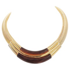 Vintage 1980s Signed Napier Goldtone Faux-Tortoise Collar Necklace