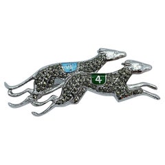 Vintage Sterling Silver 925 Marcasite Enamel Greyhound Dog Brooch