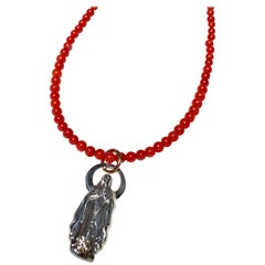 White Diamond Virgin Mary Figurine Coral Bead Choker Necklace J Dauphin