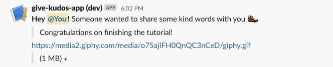 The kudos app congratulating you!