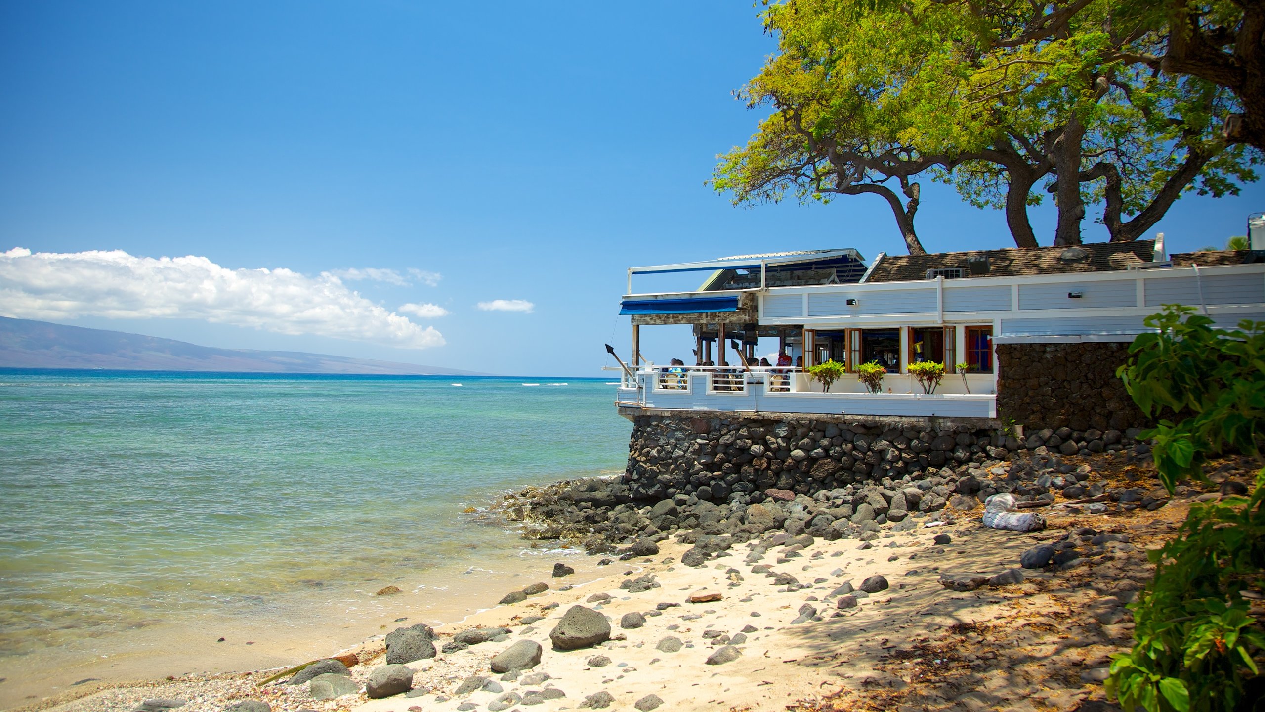 Lahaina showing a coastal town, a pebble beach and a beach