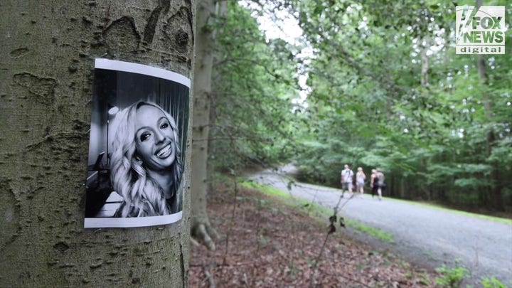 Photos of Rachel Morin placed along the Ma and Pa Trail by her family