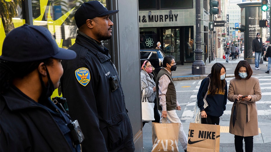 Police guard a store in San Francisco