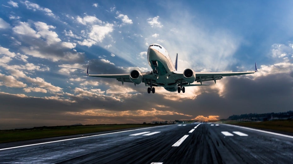 Jet airplane takeoff runway airport