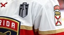 EDMONTON, ALBERTA - JUNE 13: A detailed view of the Stanley Cup logo is seen on a jersey during warm ups before Game Three of the 2024 Stanley Cup Final between the Florida Panthers and the Edmonton Oilers at Rogers Place on June 13, 2024 in Edmonton, Alberta. (Photo by Dave Sandford/NHLI via Getty Images)
