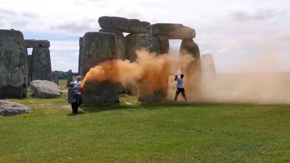 Stonehenge orange powder Wiltshire Britain