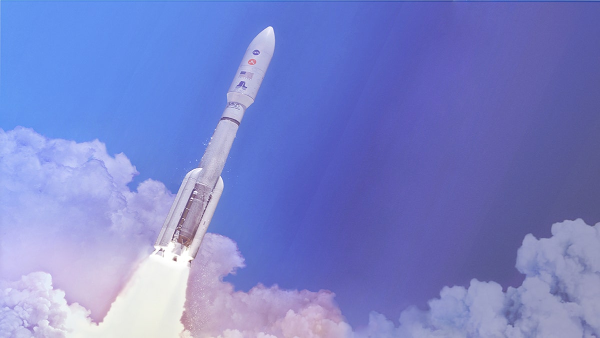 In this artist's concept, a two-stage United Launch Alliance Atlas V launch vehicle speeds the Mars 2020 spacecraft toward the Red Planet. This will be NASA's fifth Mars launch on an Atlas V, which stands at 197 feet (60 meters) tall. (Credit: NASA/JPL-Caltech)