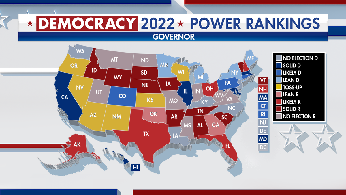 Graphic of the United States indicating which way each state is likely to vote