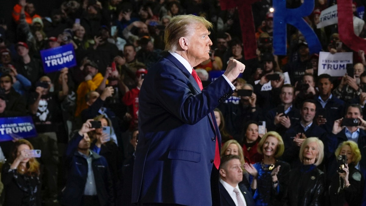 Former President Trump, a Republican presidential candidate, is shown during a campaign event in Manchester, New Hampshire, on Jan. 20, 2024.