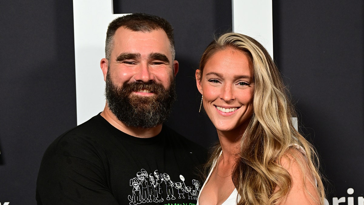 Jason Kelce and Kylie Kelce walk red carpet