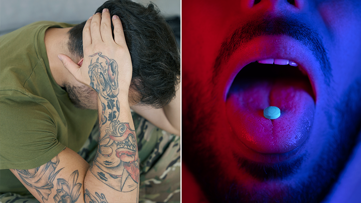 veteran with ptsd and mdma ingestion split image