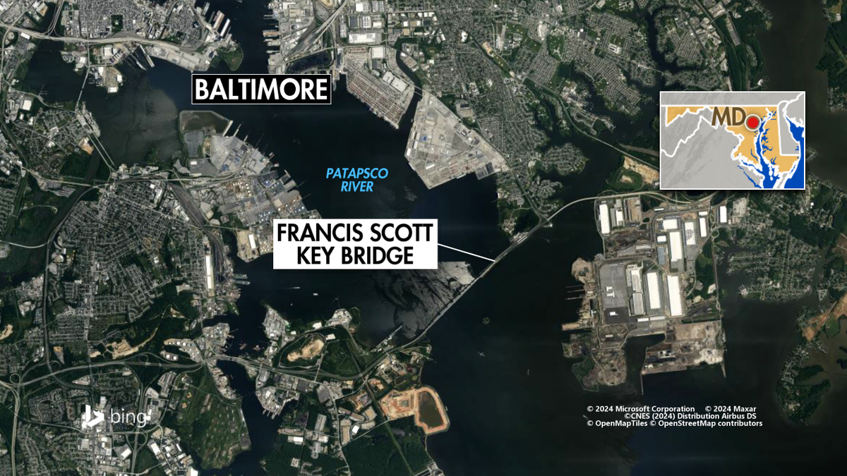 Location where the Francis Scott Key Bridge collapsed into the Patapsco River