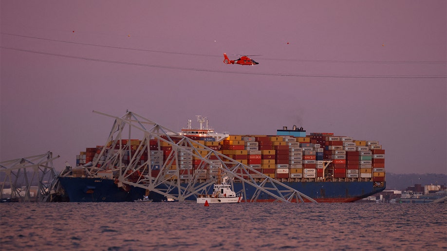 Helicopter scene flying over the ship.