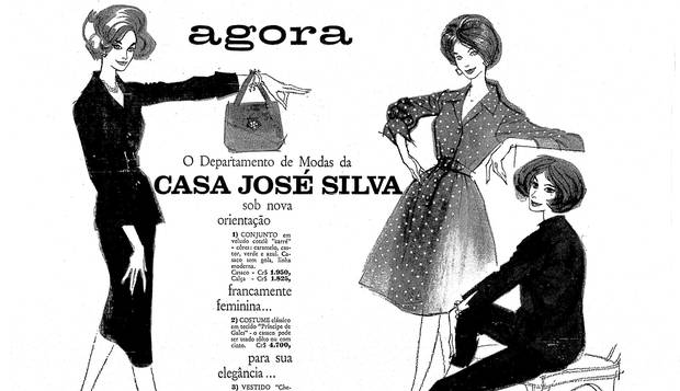 Anúncio ilustrado do Departamento de Modas da Casa José Silva mostra a variedade de estilos à disposição da consumidora