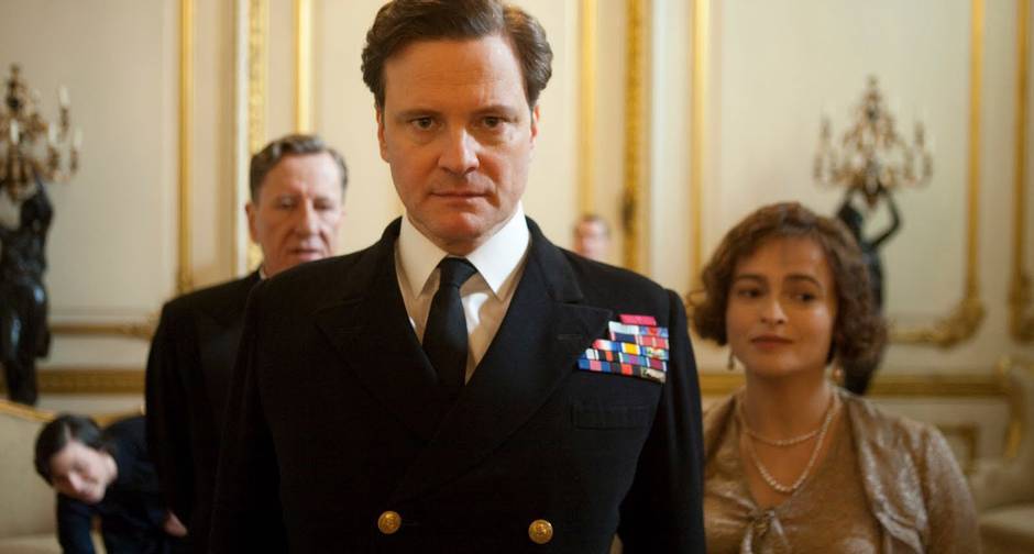 Apoio. Cena do filme "O discurso do rei", estrelado por Colin Firth, como o rei George VI, e Helena Bonham-Carter, que interpreta a rainha