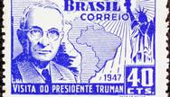 Marco. Selo especial dos Correios em referência à visita do presidente Truman ao Brasil, em 1947